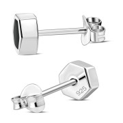 Black Onyx Hexagon Silver Stud Earrings, e373st